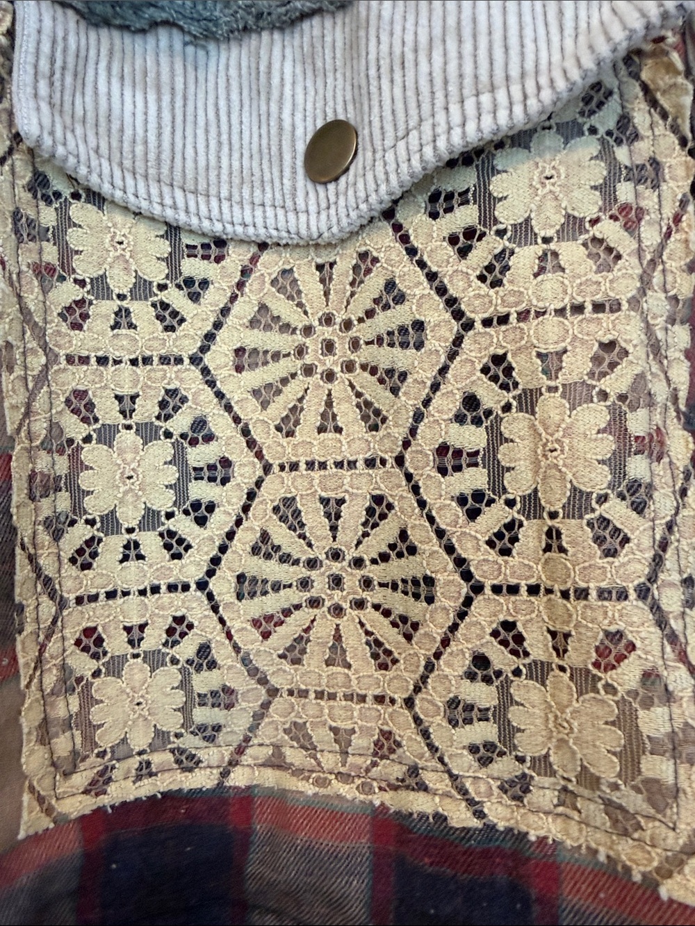 Oli & Hali Patchwork Plaid & Corduroy Long Jacket - Multi - Picture 5 of 16